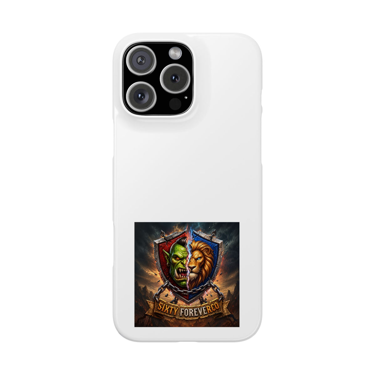 Slim Phone Case — Fantasy Shield Orc & Lion Crest "Sixty Forever"