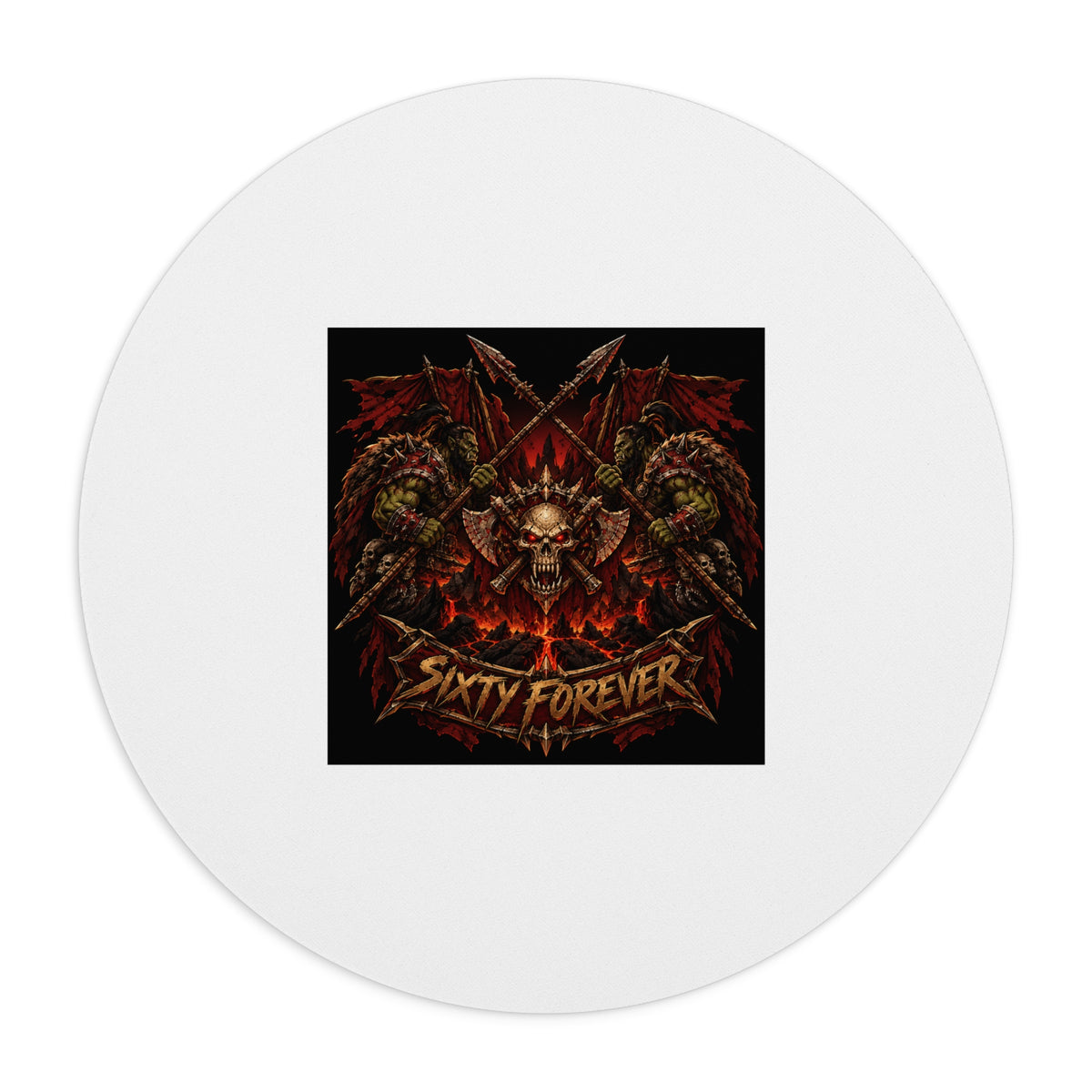Sixty Forever Skull & Wings Round Mouse Pad — Heavy Metal Gaming Desk Mat