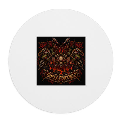 Sixty Forever Skull & Wings Round Mouse Pad — Heavy Metal Gaming Desk Mat