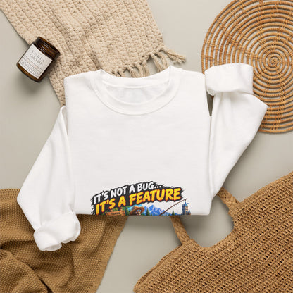 Crewneck Sweatshirt - “It’s Not a Bug, It’s a Feature” Retro Cabin Gamer Design