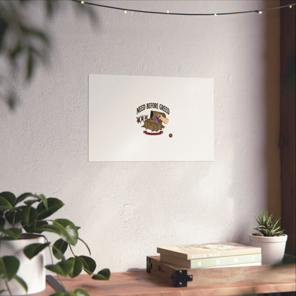 Need Before Greed Fine Art Poster — Vintage Chest Illustration, Inspirational Wall Art