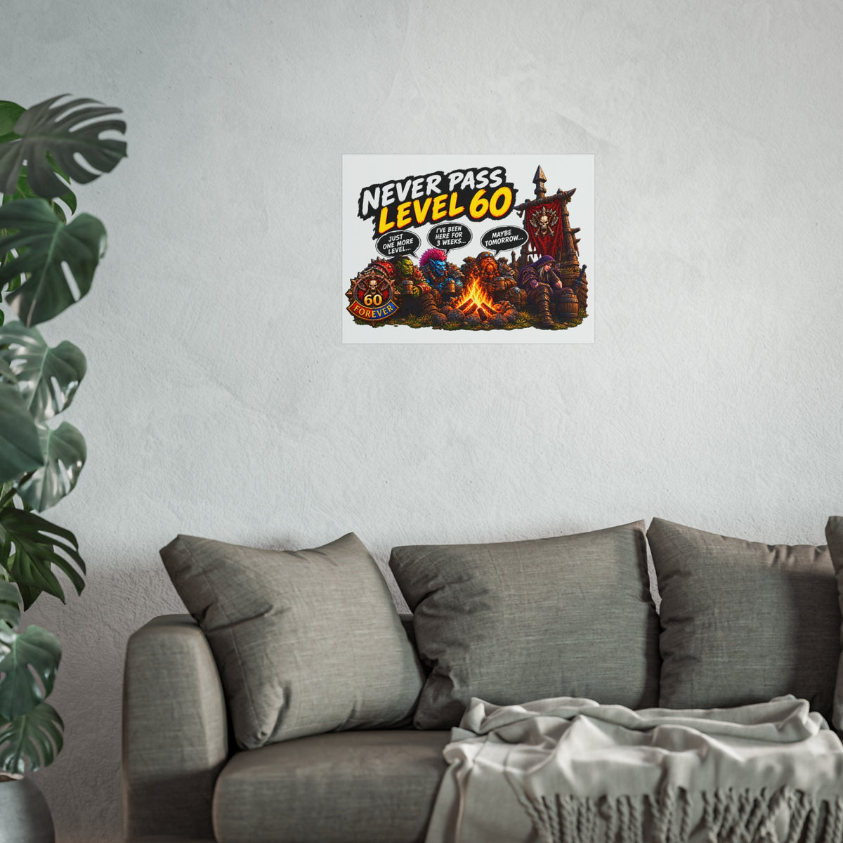 Never Pass Level 60 Fine Art Poster – Funny Gamer 60th Birthday Wall Art