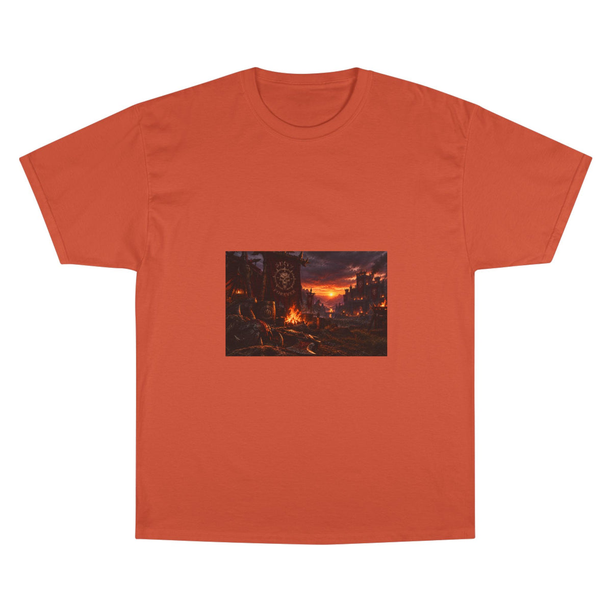Champion T-Shirt — Dark Fantasy Volcano Landscape Graphic Tee