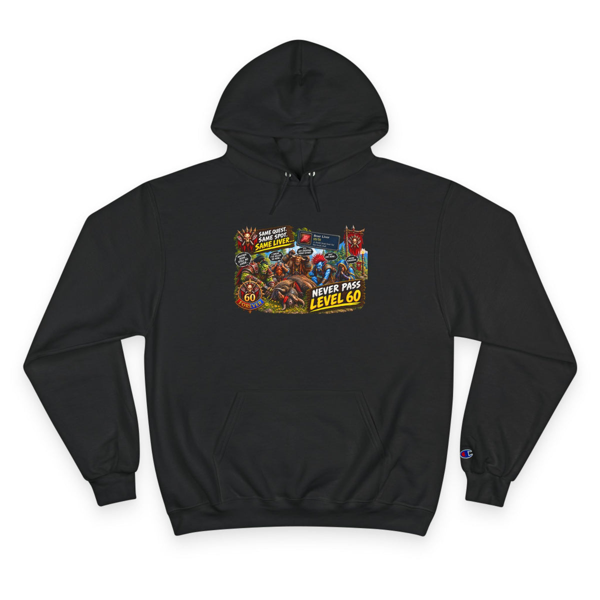 Gaming Champion Hoodie — "Never Pass Level 60" Retro RPG Graphic Hoodie