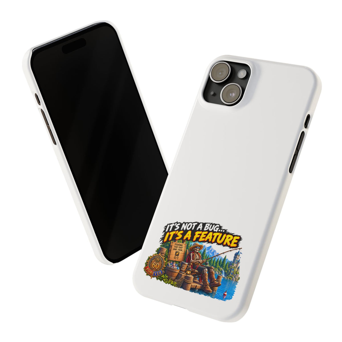 Slim Phone Case — "It's Not a Bug, It's a Feature" Rustic Camping Design