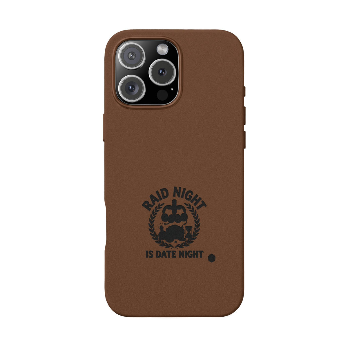 Engraved PU Leather Phone Case — 'Raid Night' Embossed Protective Cover