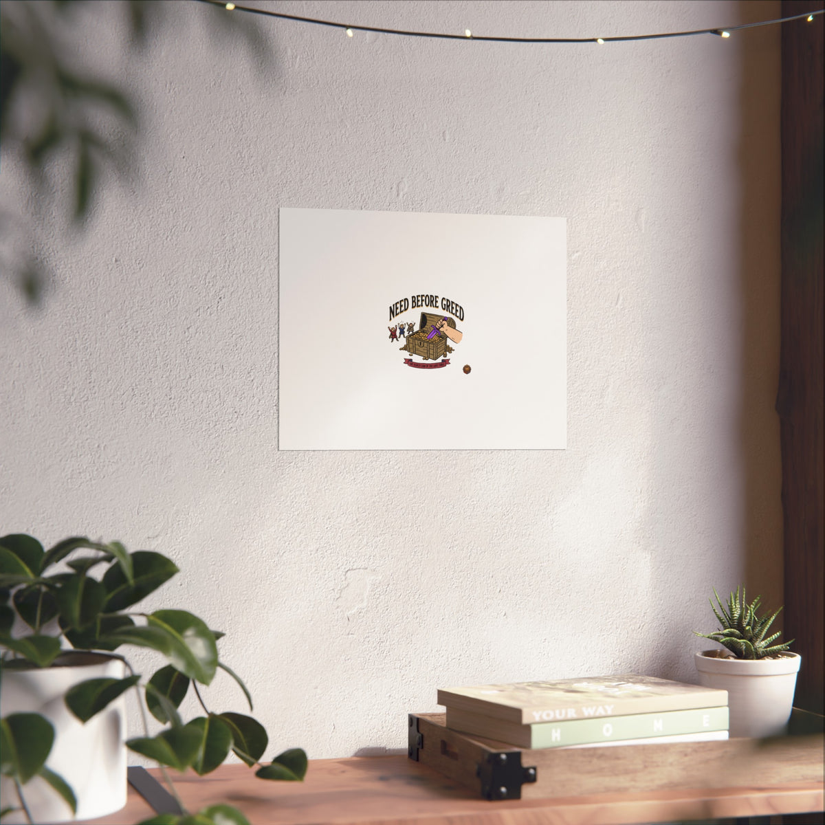 Need Before Greed Fine Art Poster — Vintage Chest Illustration, Inspirational Wall Art