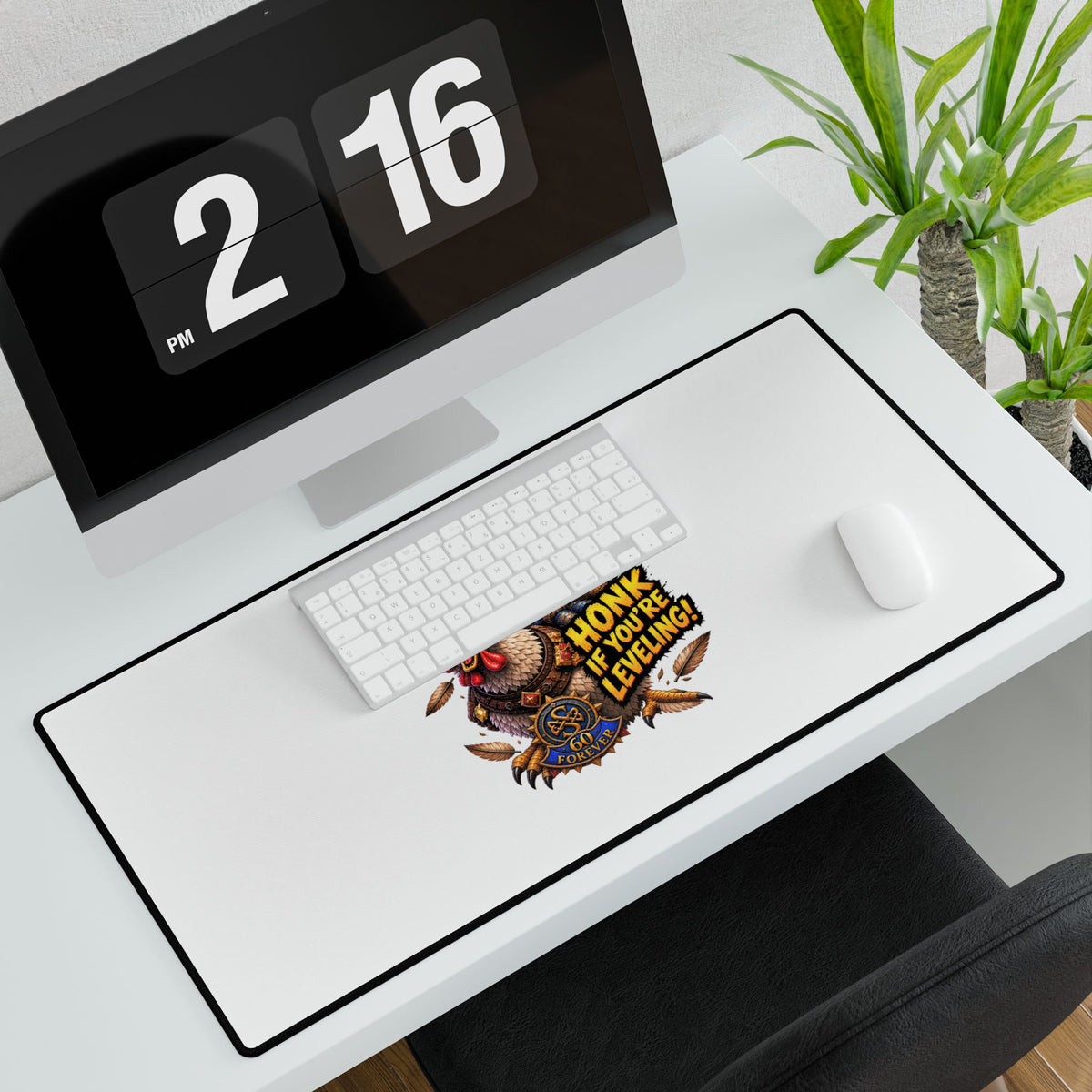 Gaming Desk Mat – "Honk If You're Leveling" Chicken & Gamer Design