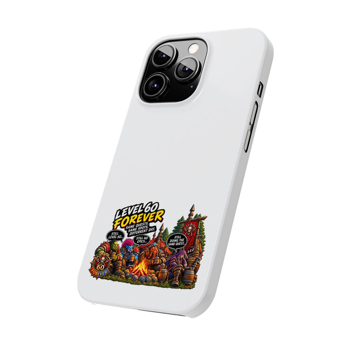 Level 60 Forever Slim Phone Case — Retro RPG Camping Gamer Design