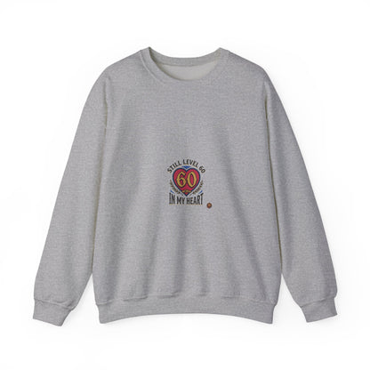 60th Birthday Sweatshirt - "Still Level 60 in My Heart" Retro Crest Crewneck