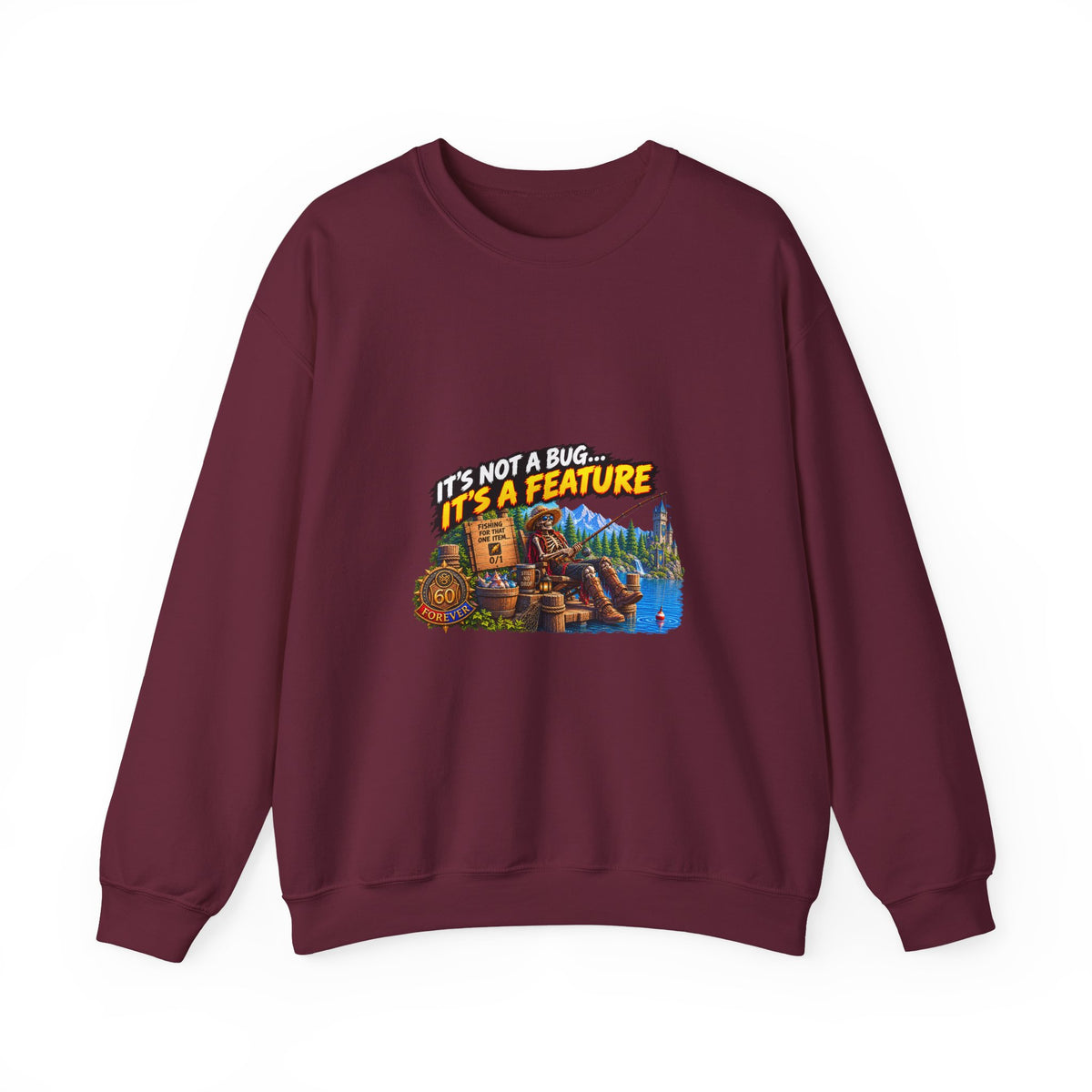 Crewneck Sweatshirt - “It’s Not a Bug, It’s a Feature” Retro Cabin Gamer Design