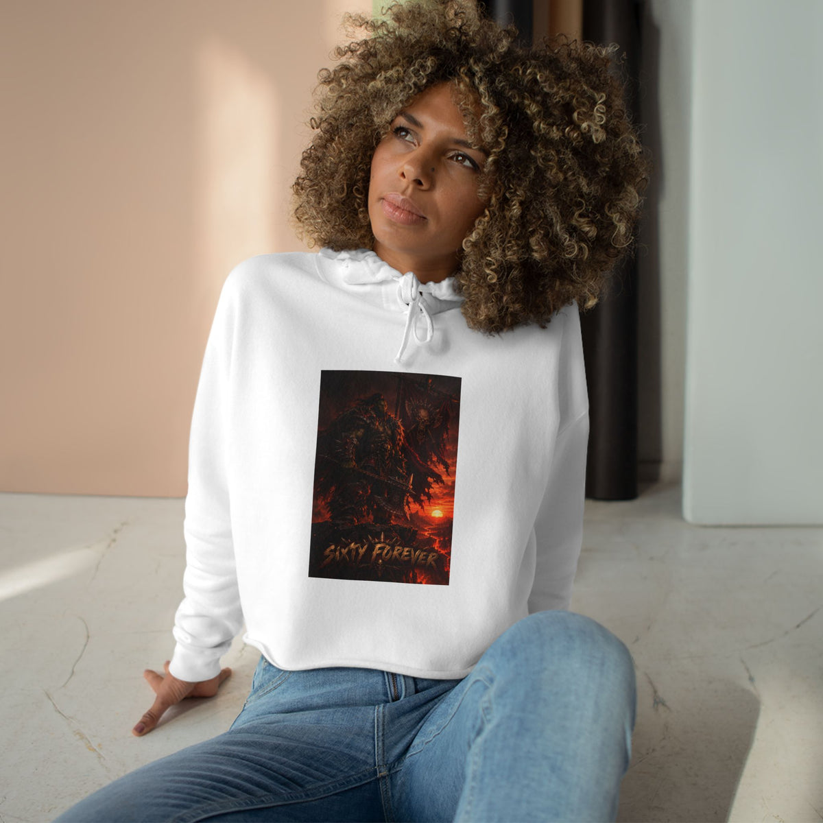 Crop Hoodie — Fiery Palm Sunset Graphic Crop Hoodie
