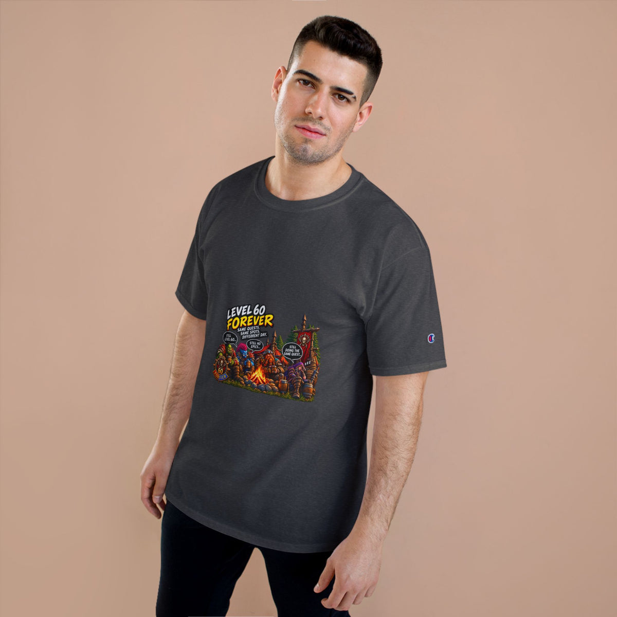 Level 60 Forever T-Shirt – Retro RPG Campfire Gamer Tee