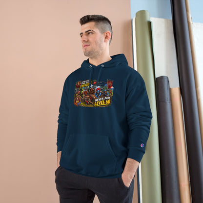Gaming Champion Hoodie — "Never Pass Level 60" Retro RPG Graphic Hoodie
