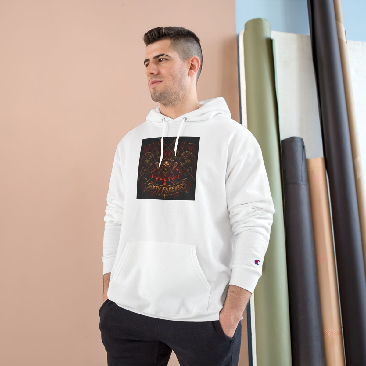 Champion Hoodie — Gothic Floral Skull Graphic Pullover