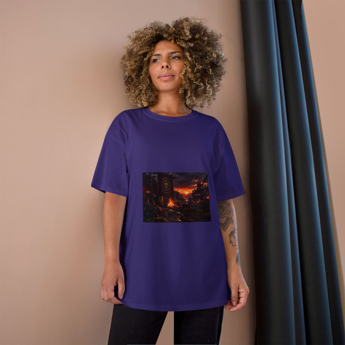 Champion T-Shirt — Dark Fantasy Volcano Landscape Graphic Tee