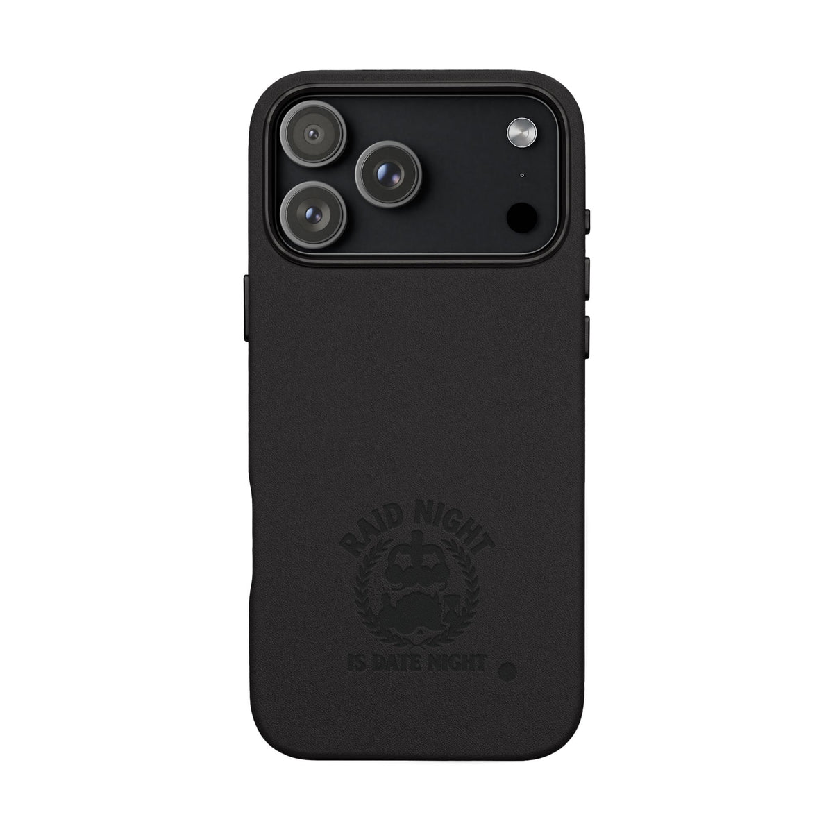 Engraved PU Leather Phone Case — 'Raid Night' Embossed Protective Cover