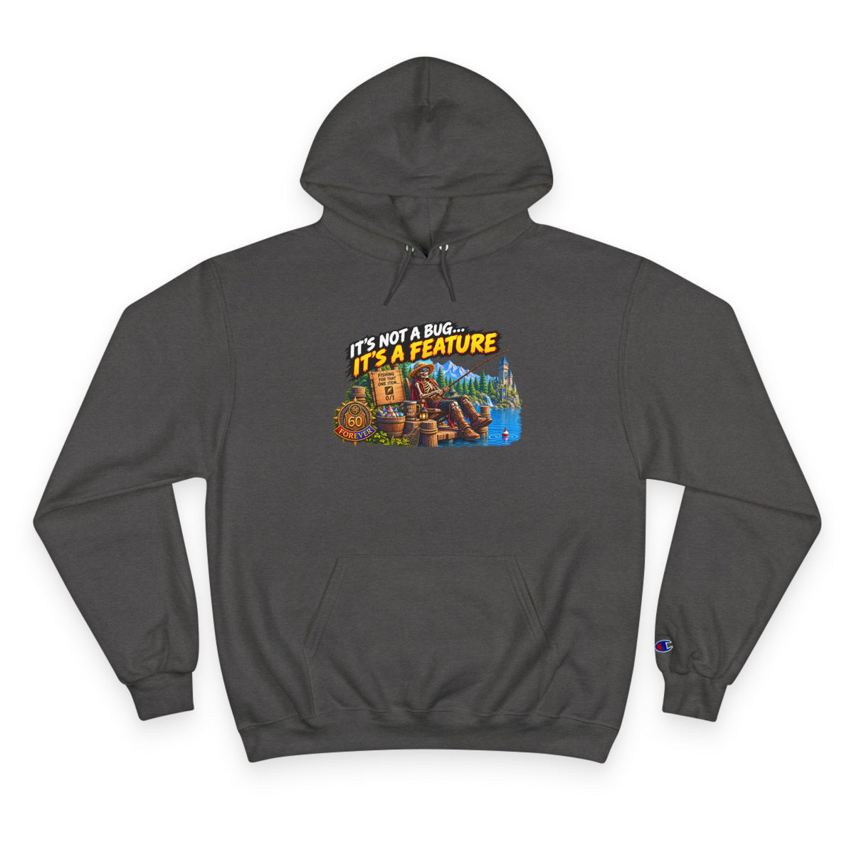 Champion Hoodie — "It's Not a Bug, It's a Feature" Retro Gamer Graphic Hoodie