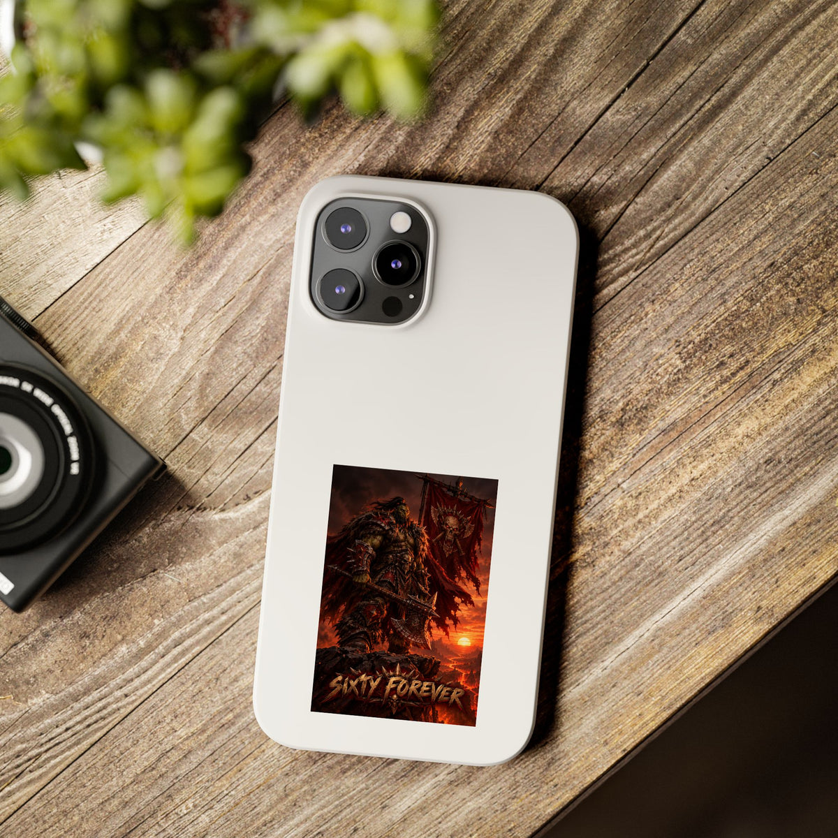 Slim Phone Case — Dark Viking Warrior 'Sixty Forever' Graphic