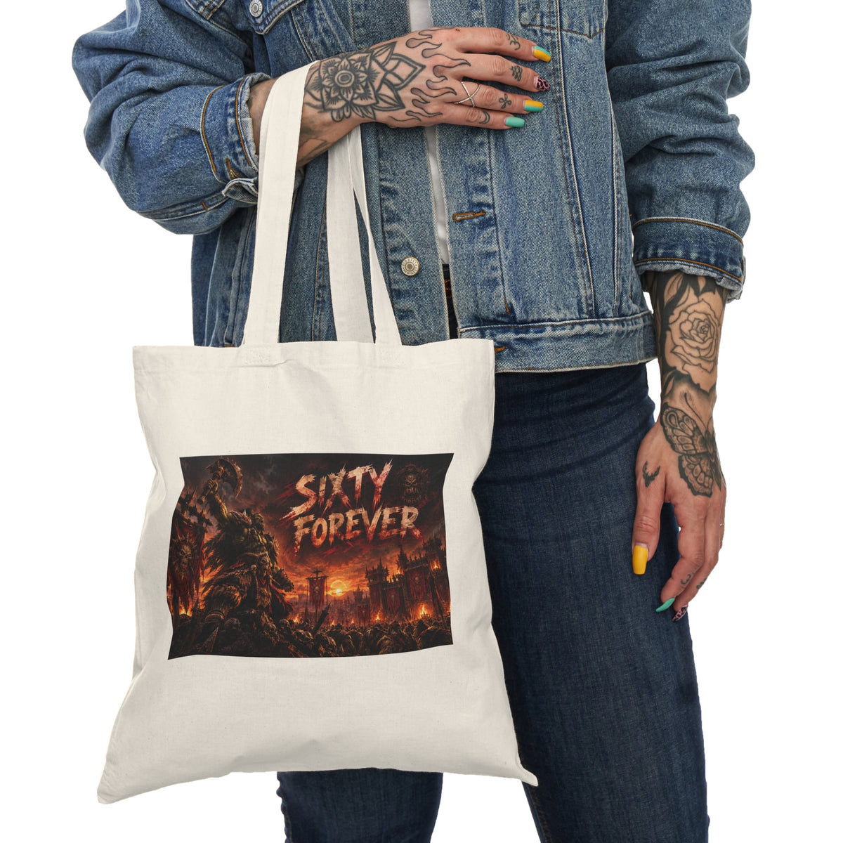 Tote Bag — 'Sixty Forever' Apocalyptic Skull Graphic Tote