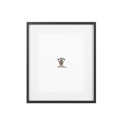 Framed Poster — “My Healer Is My Wife” Vintage Nurse Dog Illustration, Matte Wall Art
