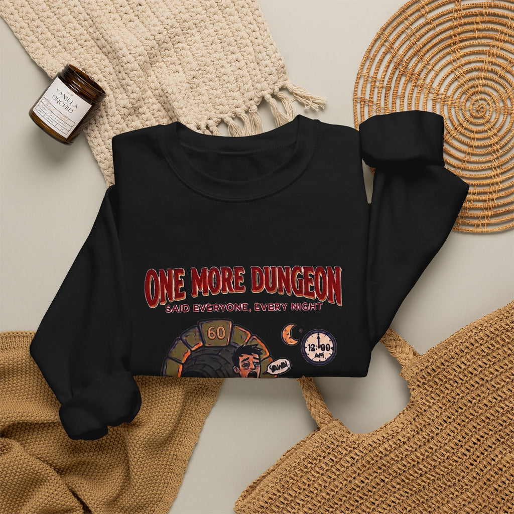 One More Dungeon Graphic Sweatshirt — Funny RPG Gamer Crewneck
