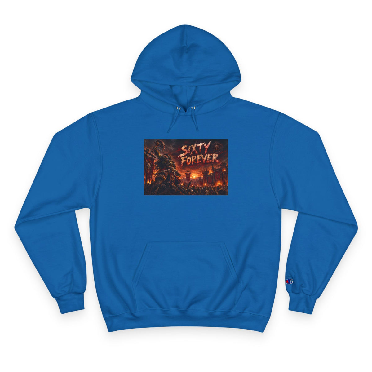 Champion Hoodie — 'Sixty Forever' Retro Horror Graphic Hoodie