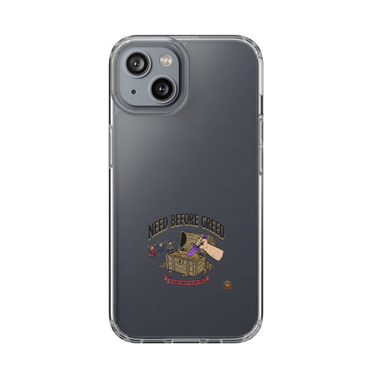 Clear Phone Case — "Need Before Greed" Treasure Chest Design