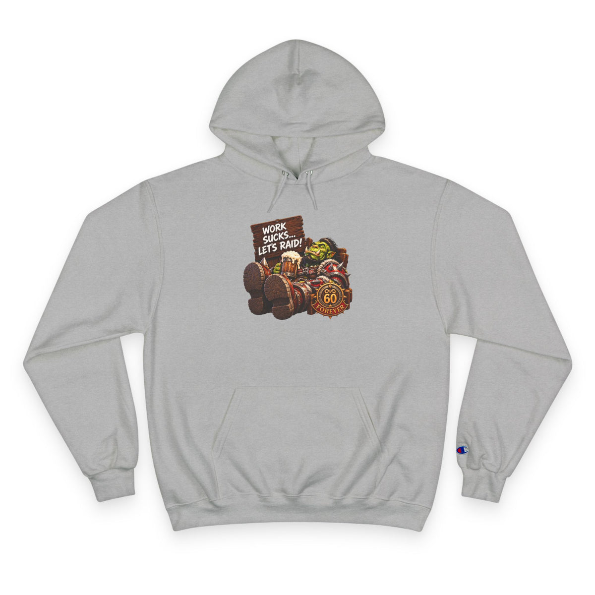 Champion Hoodie — 'Work Hard, Play Hard' Retro Thanksgiving Harvest Graphic