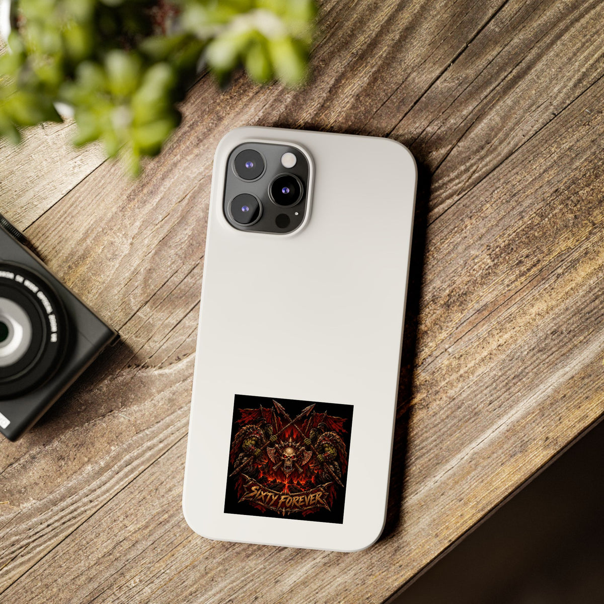 Slim Phone Case — 'Sixty Forever' Gothic Skull & Wings Design