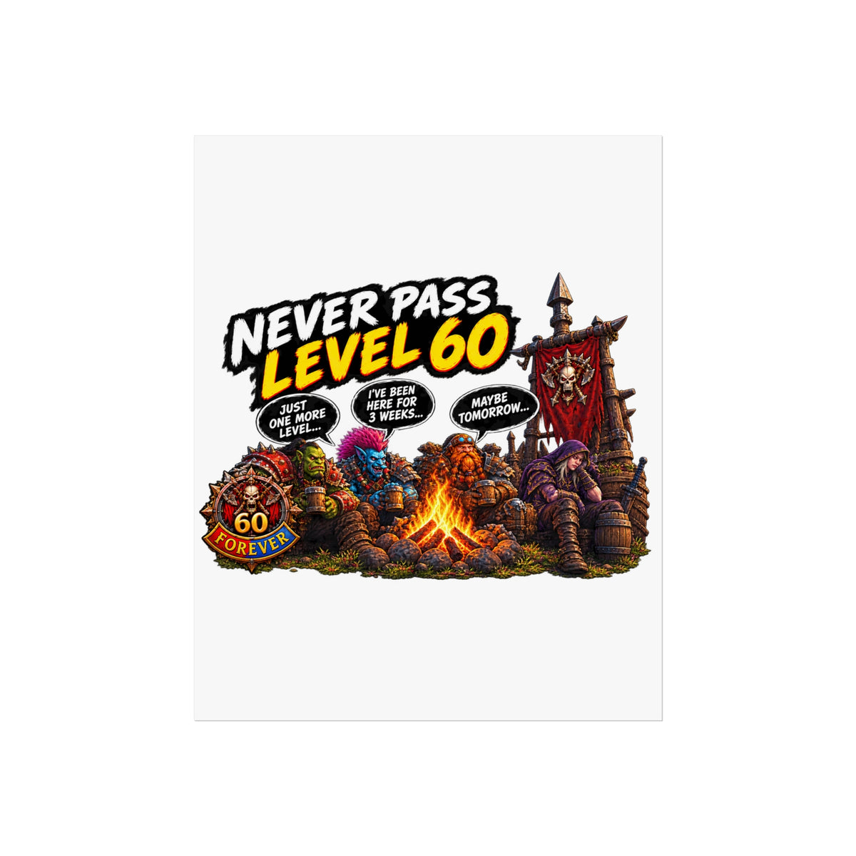 Never Pass Level 60 Fine Art Poster – Funny Gamer 60th Birthday Wall Art