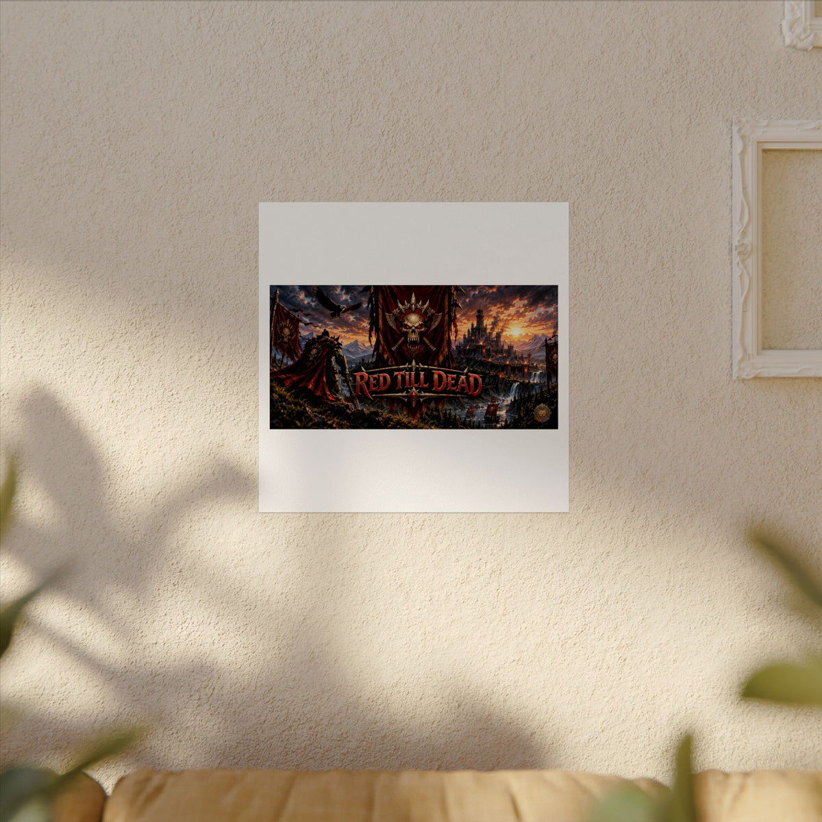 Red Till Dead Gothic Skull Poster — Textured Watercolor Matte Print