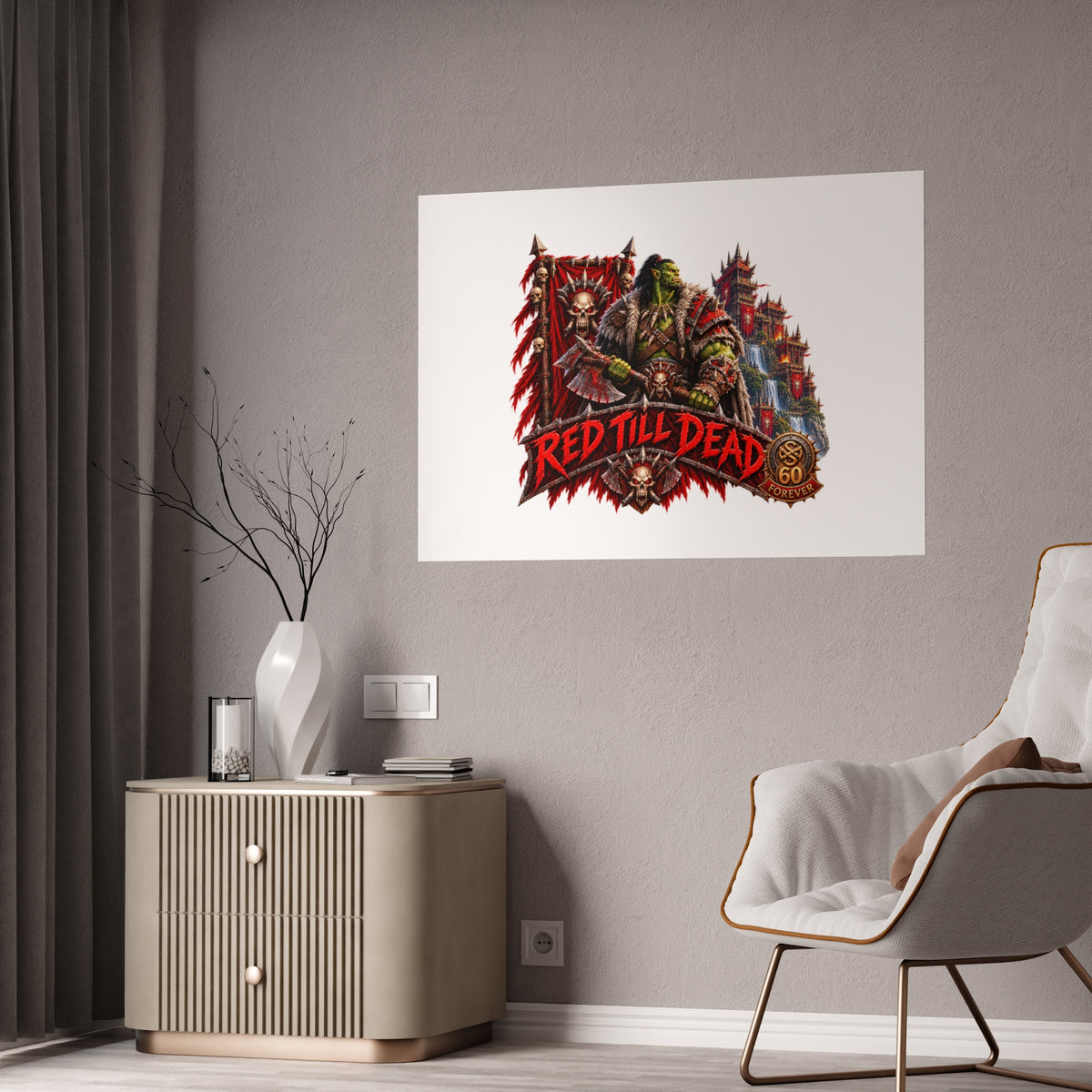 Red Till Dead Gloss Poster — Fantasy Orc Warrior Art Print