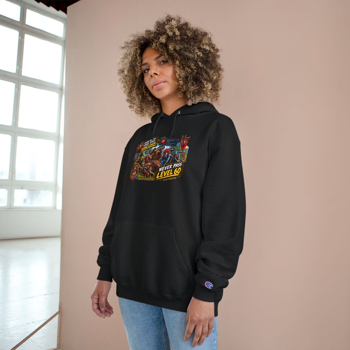 Gaming Champion Hoodie — "Never Pass Level 60" Retro RPG Graphic Hoodie