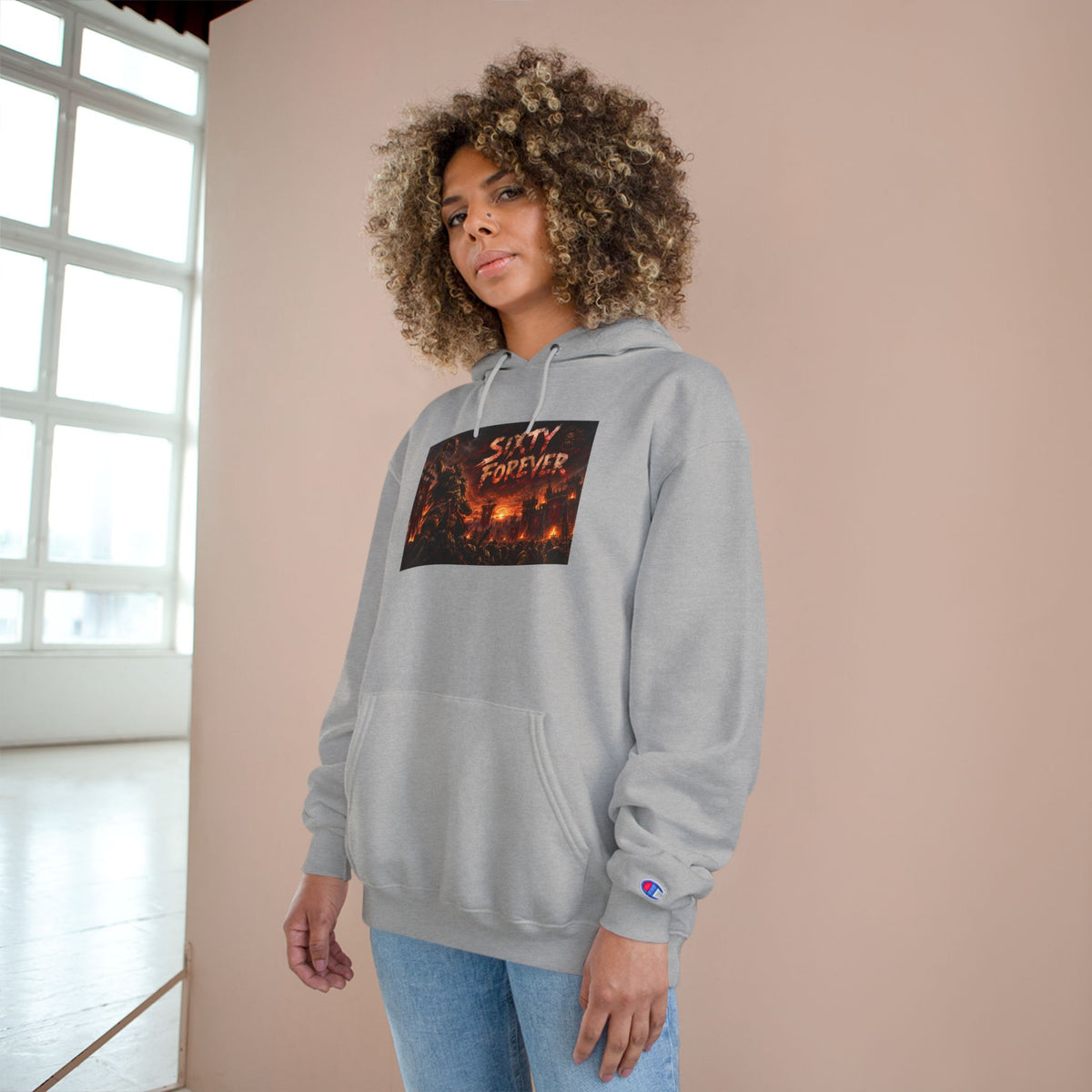 Champion Hoodie — 'Sixty Forever' Retro Horror Graphic Hoodie
