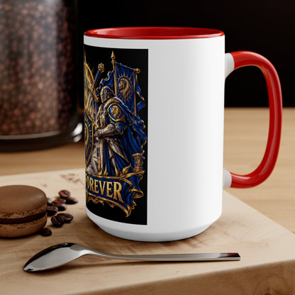 Sixty Forever Accent Mug — Medieval Crest Lion Shield Birthday Coffee Cup