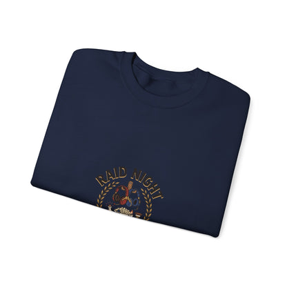 Crewneck Sweatshirt — "Raid Night Is Date Night" Vintage Crest
