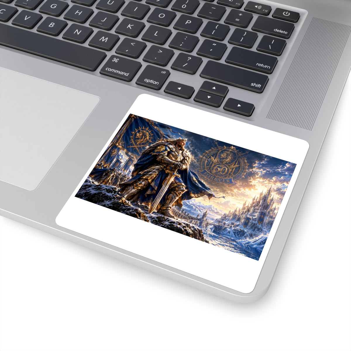 Square Sticker — Viking Warrior Frost Battle Scene (60 Forever Emblem)