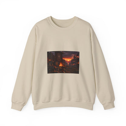 Apocalyptic Cityscape Crewneck Sweatshirt — Dystopian Sunset Graphic