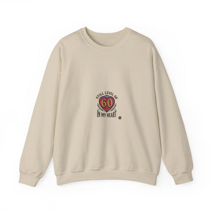 60th Birthday Sweatshirt - "Still Level 60 in My Heart" Retro Crest Crewneck