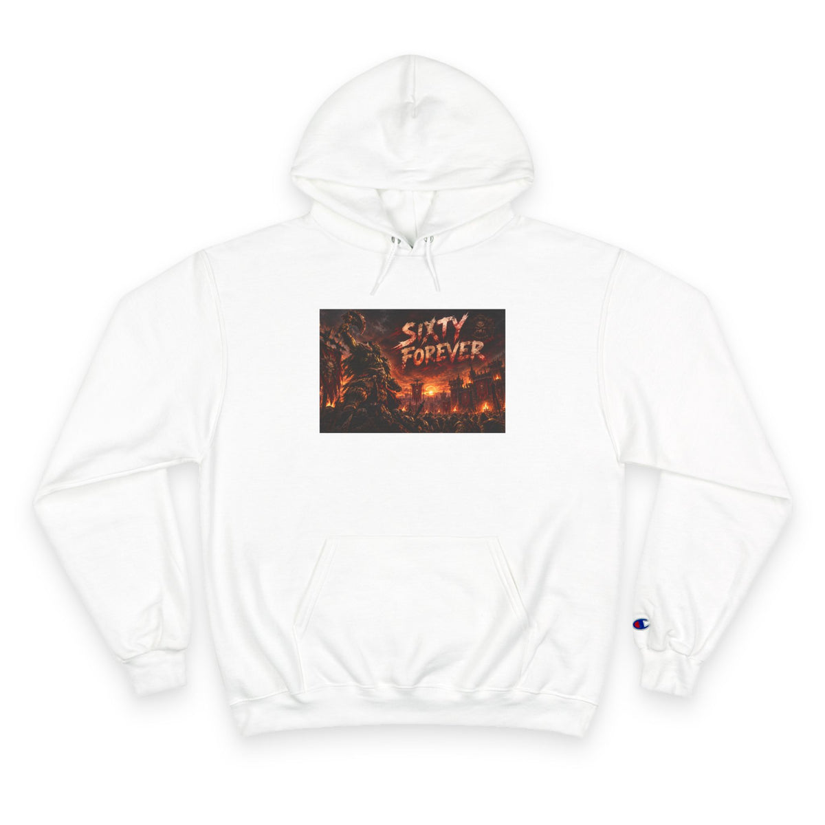 Champion Hoodie — 'Sixty Forever' Retro Horror Graphic Hoodie