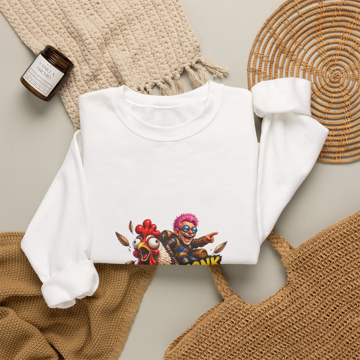 Crewneck Sweatshirt — "Honk If You're Leveling" Gamer Chicken Graphic