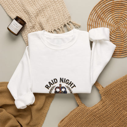 Crewneck Sweatshirt — "Raid Night Is Date Night" Vintage Crest