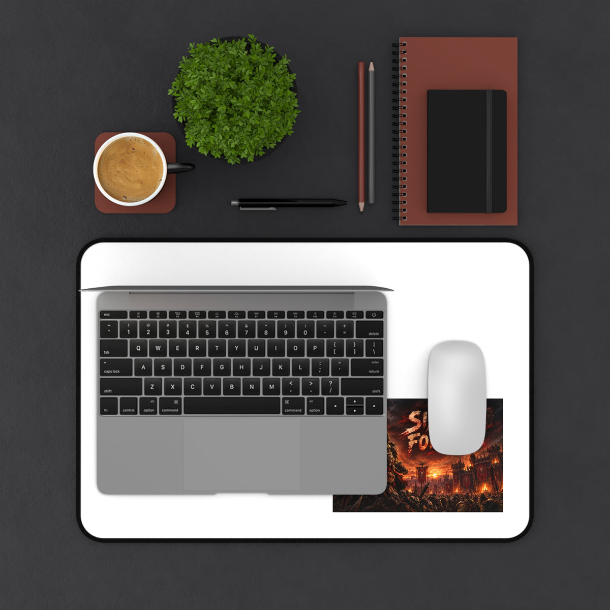 Sixty Forever Apocalypse Desk Mat — Large Gaming Mouse Pad with Fiery Horror Artwork