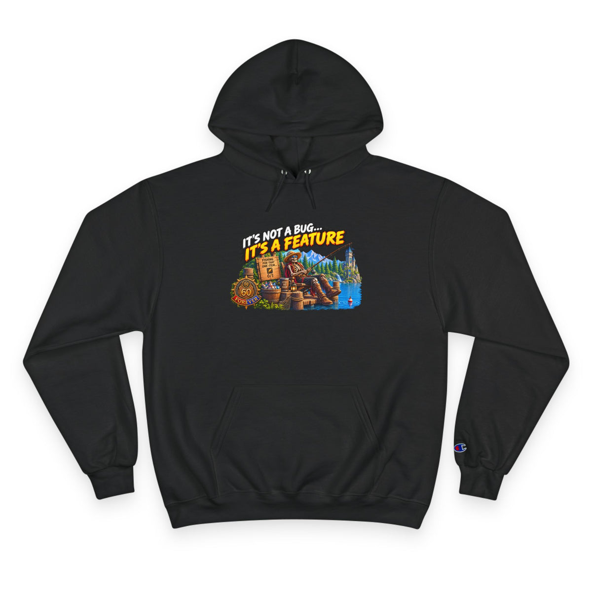 Champion Hoodie — "It's Not a Bug, It's a Feature" Retro Gamer Graphic Hoodie
