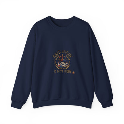 Crewneck Sweatshirt — "Raid Night Is Date Night" Vintage Crest