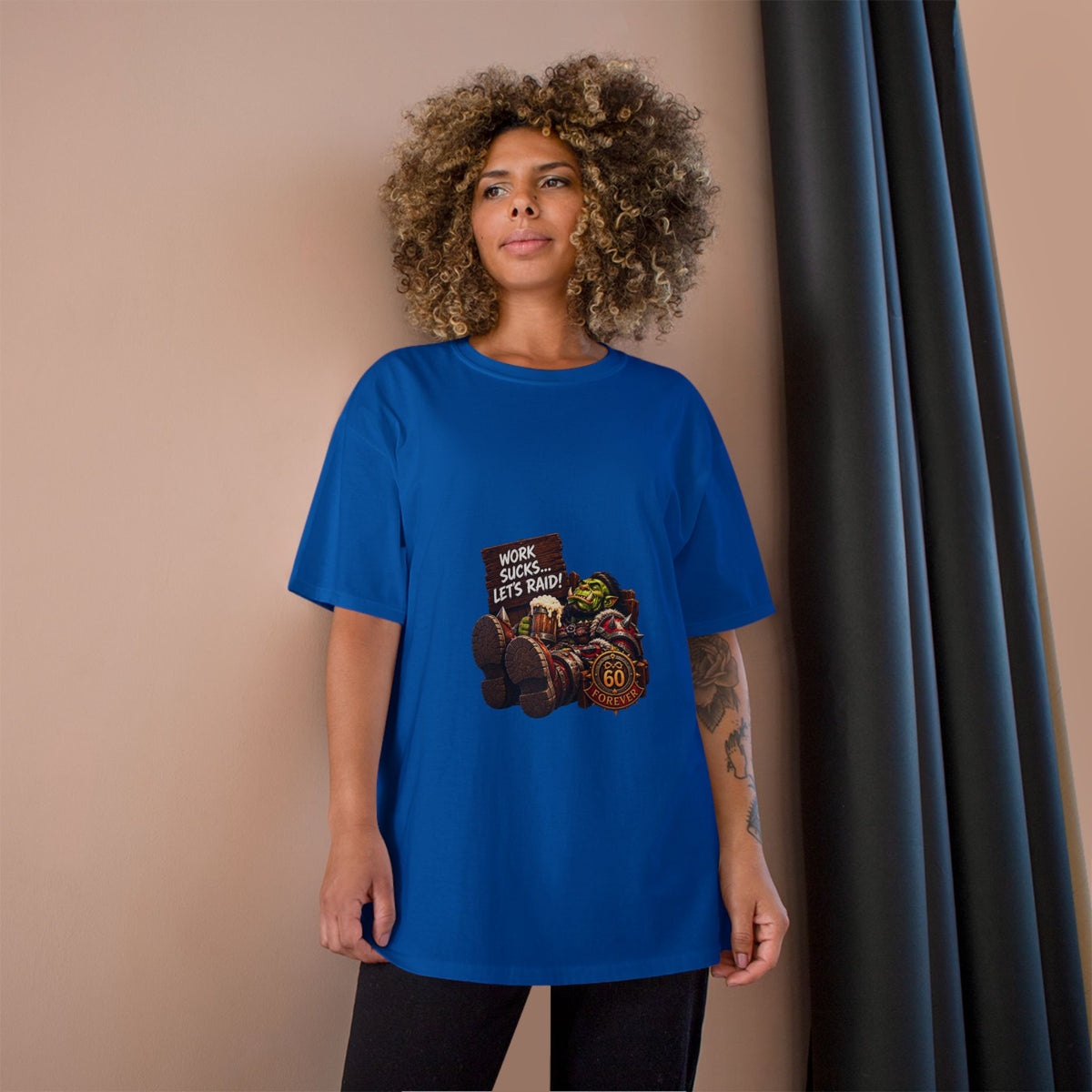 Gaming Champion T-Shirt — "Work Sucks... Let's Raid!" Funny MMO Raid Shirt