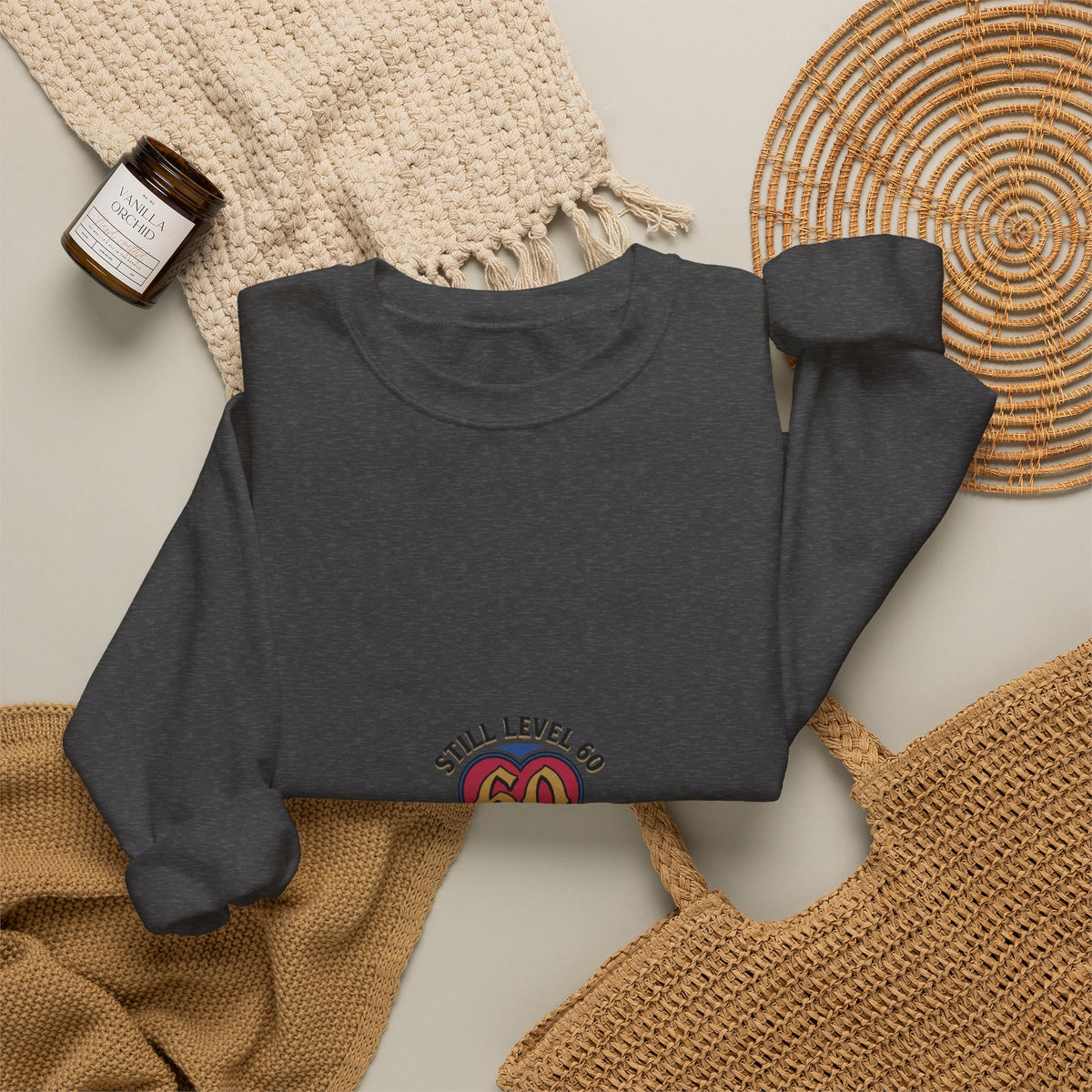 60th Birthday Sweatshirt - "Still Level 60 in My Heart" Retro Crest Crewneck
