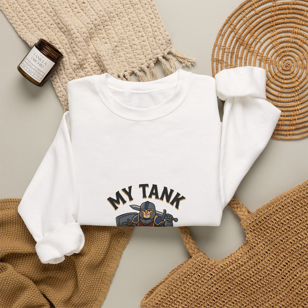 Crewneck Sweatshirt — "My Tank Is My Husband" RPG Gamer Graphic