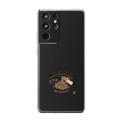 Clear Phone Case — "Need Before Greed" Treasure Chest Design
